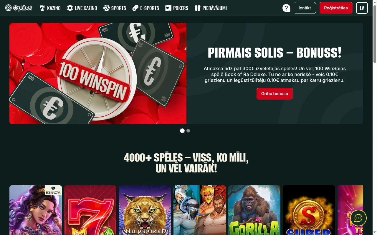 Optibet kazino Latvijā